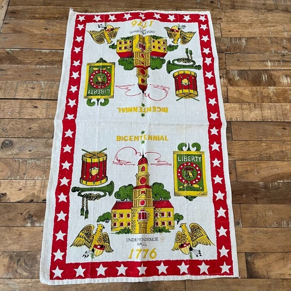 Vintage Bicentennial Linen Kitchen Towel 26" Parisian Prints Independence Hall